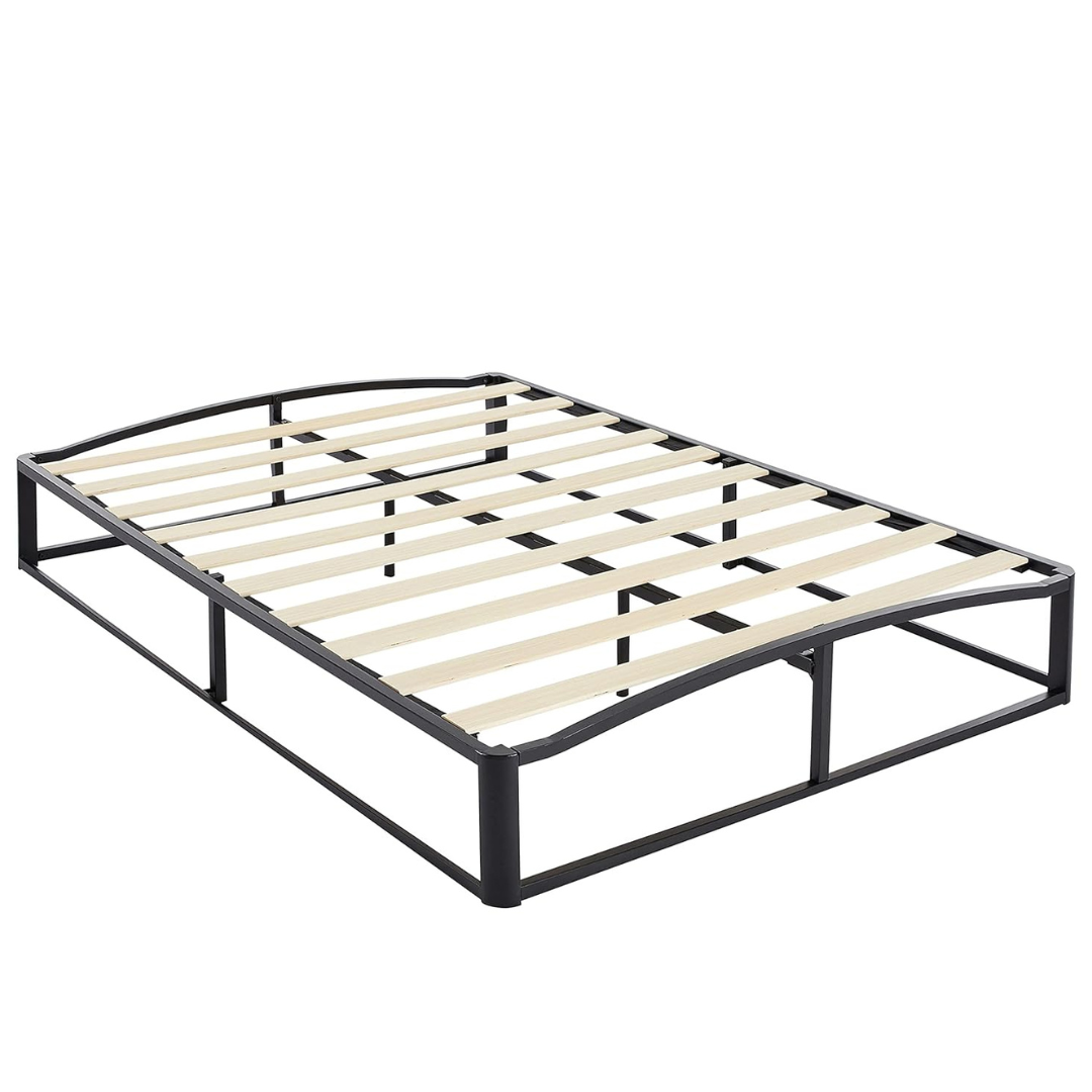 Amazon Basics Metal Platform Bed Frame With Wood Slat Support, 10 Inches High, Queen