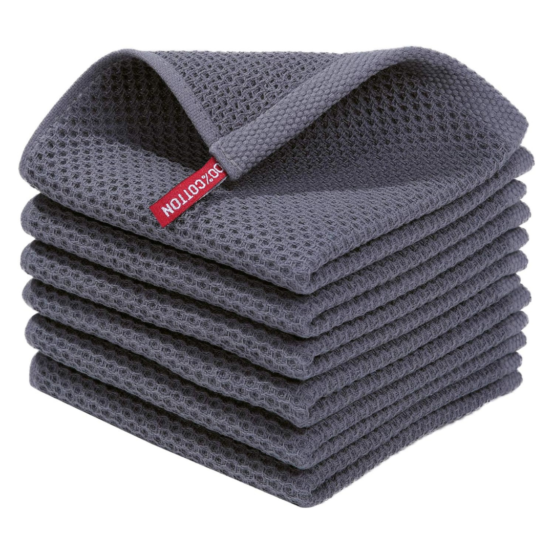 6-Pack 12"x12" Ultra Soft 100% Cotton Waffle Weave Dish Cloths