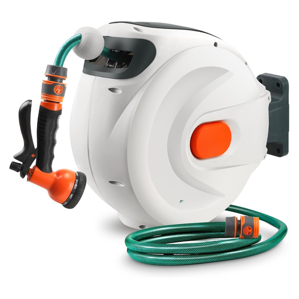 98.4ft Heavy Duty Automatic Water Hose Reel W/8 Patterns Nozzle