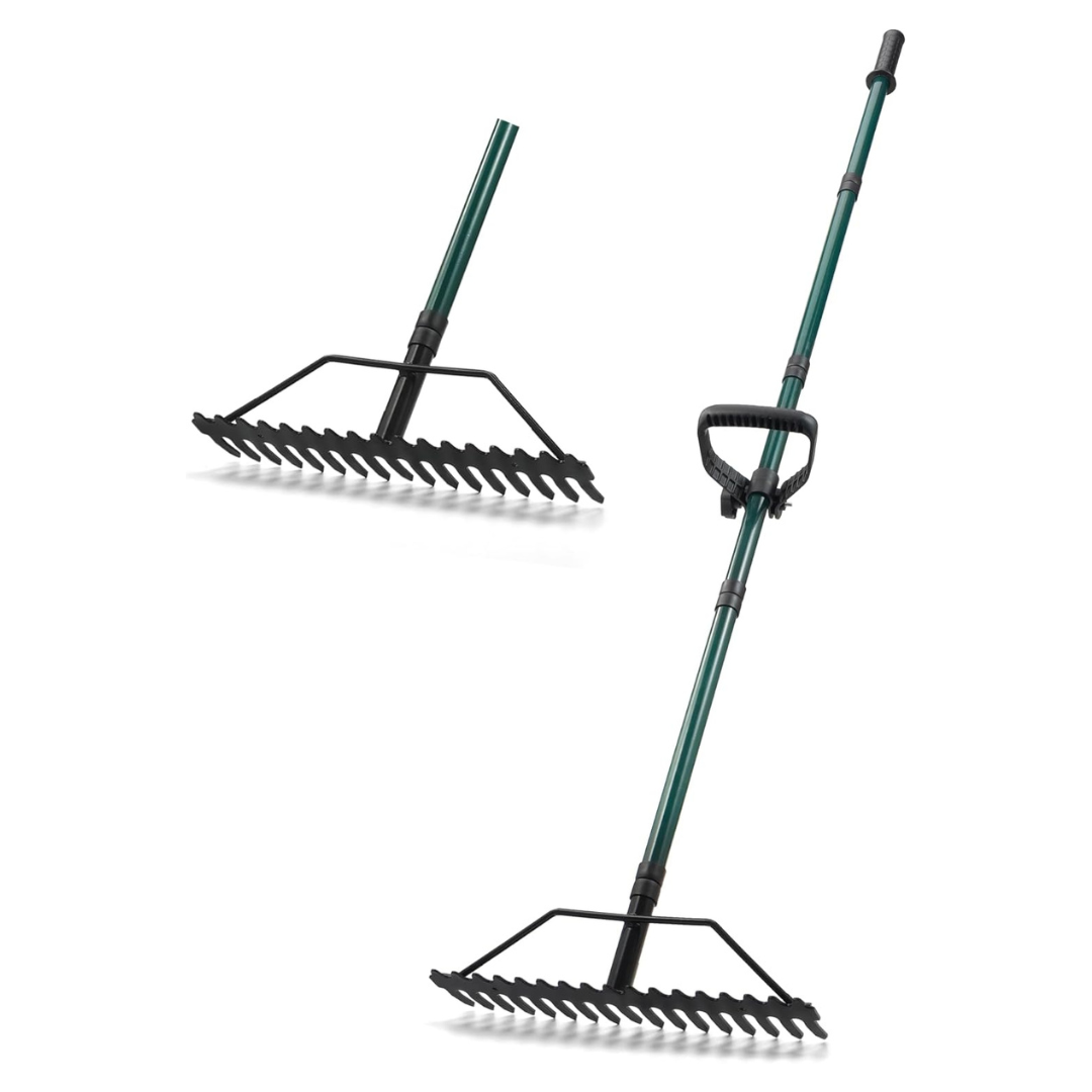17'' Heavy Duty Thatch Garden Rake With 63'' Long Back Handle