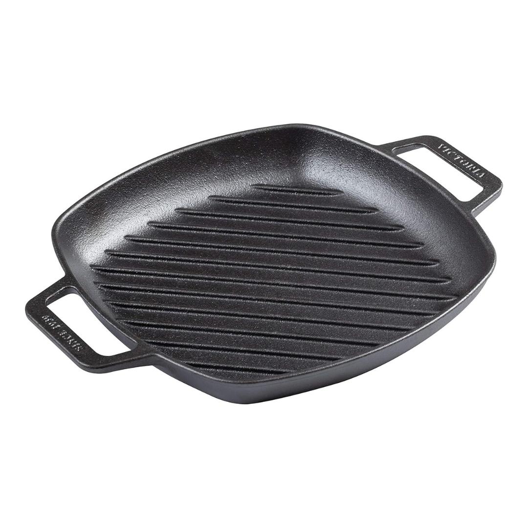 10″ Victoria Cast Iron Square Grill Pan With Double Loop Handles