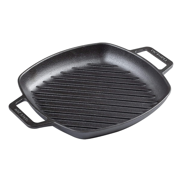 10″ Victoria Cast Iron Square Grill Pan With Double Loop Handles