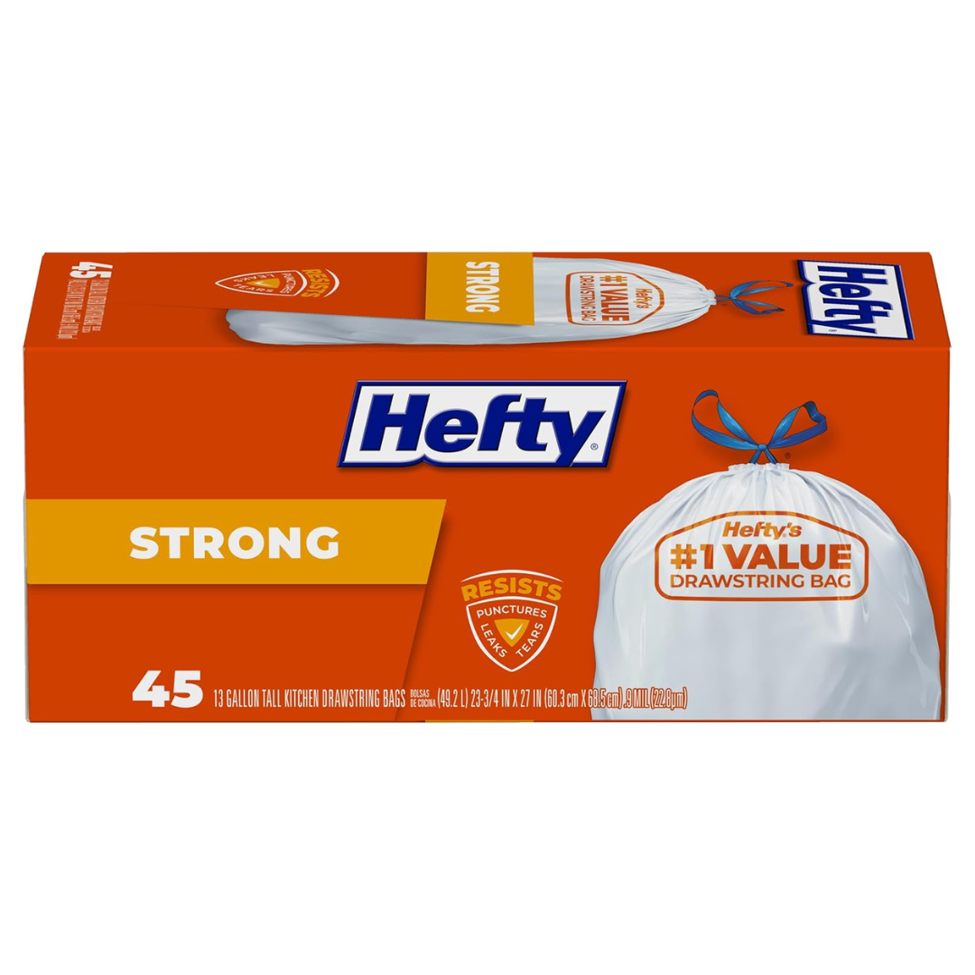 45-Count 13-Gallong Hefty Strong Tall Kitchen Trash Bags (Unscented)