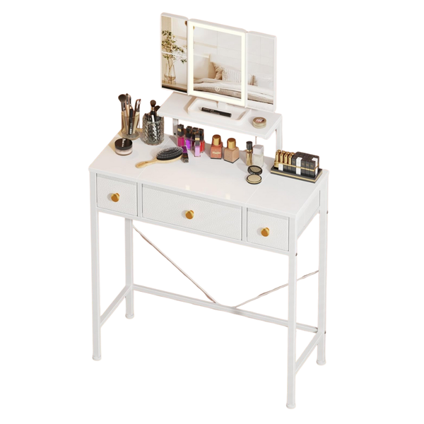 Small Makeup Vanity Desk With 3 Fabric Drawers