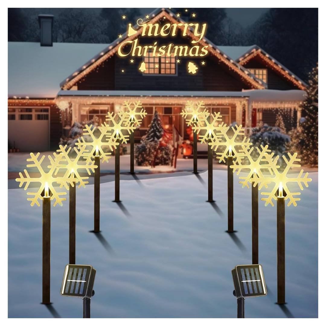 10-Pack Waterproof Solar Snowflake Pathway Lights With Stakes