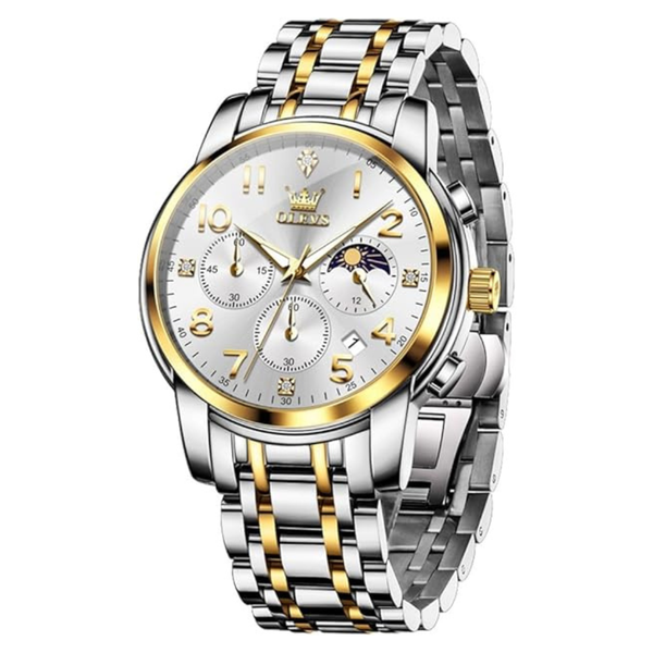 OLEVS Men's Waterproof Quartz Chronograph Stainless Steel Watch