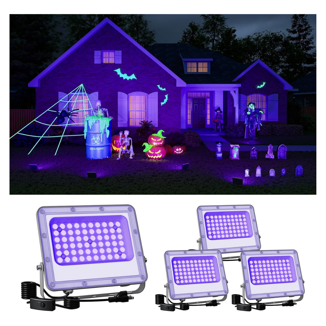 4-Pack 50W UV Blacklight 120V IP66 Waterproof LED Flood Lights
