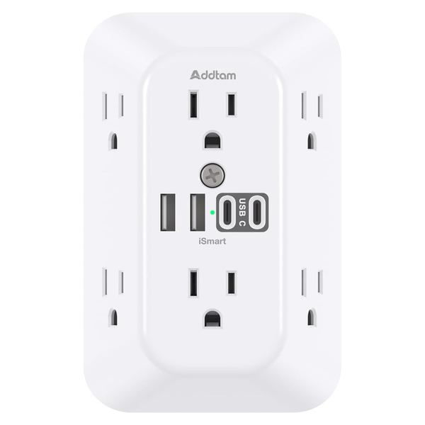 6-Outlet Surge Protector Outlet Extender W/ 4 USB Ports (2x USB-C)