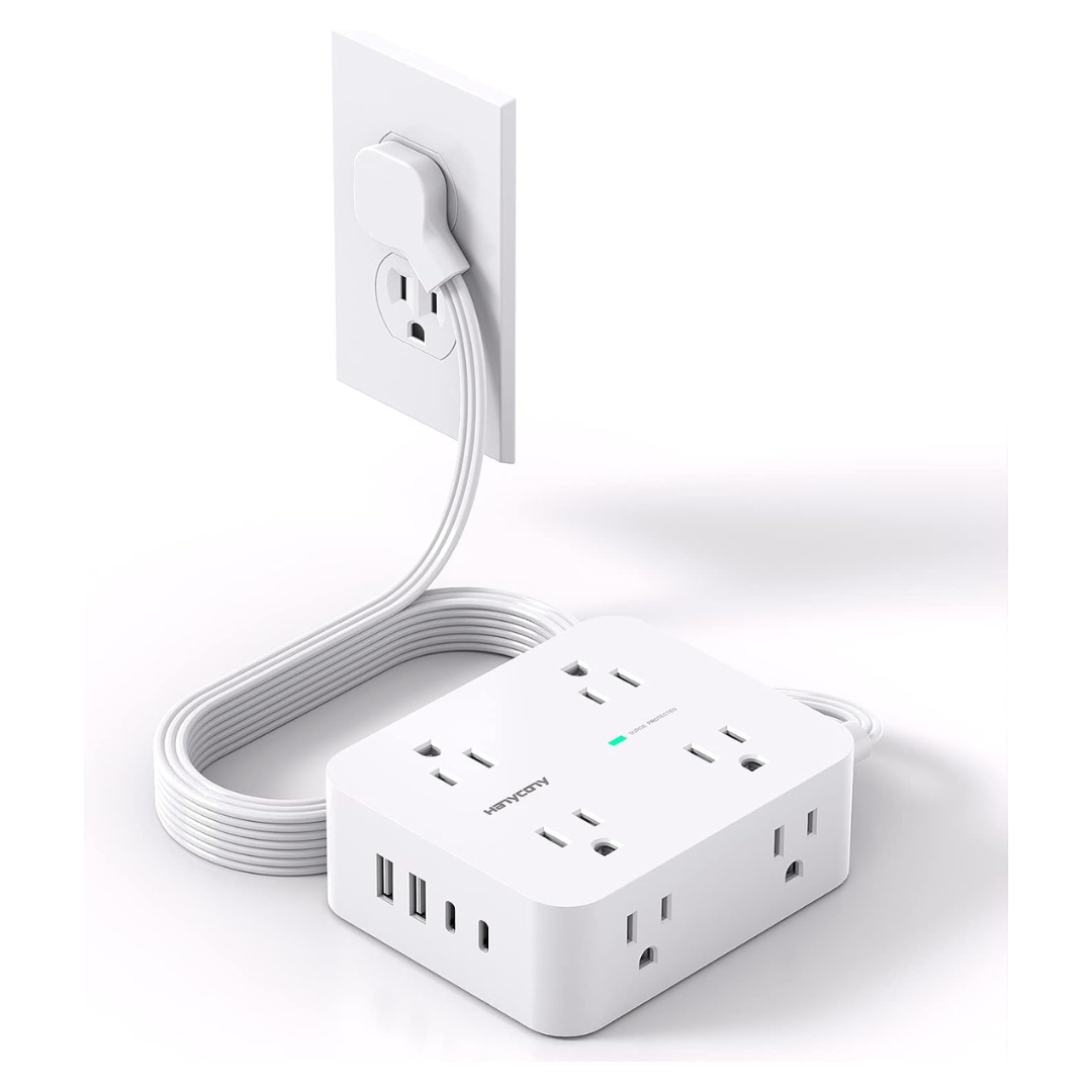 Hanycony 5ft Ultra Thin Flat Plug Power Strip Surge Protector