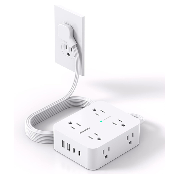 Hanycony 5ft Ultra Thin Flat Plug Power Strip Surge Protector