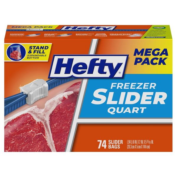Hefty Slider Freezer Kitchen Storage Bags, Quart Size (74 Count)