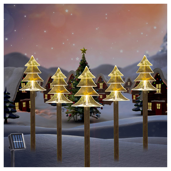 5-Pack 8 Modes Xmas Tree LED Solar Pathway Lights