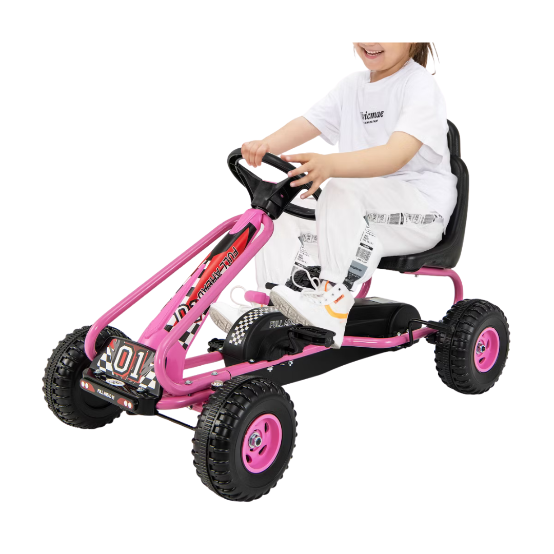 Kids Pedal Go Kart 4 Wheel Ride On Toys W/ Adjustable Seat & Handbrake