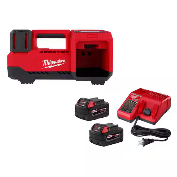 Milwaukee M18 18V Lithium-Ion Cordless Inflator W/ (2) 5.0Ah Batteries & Charger