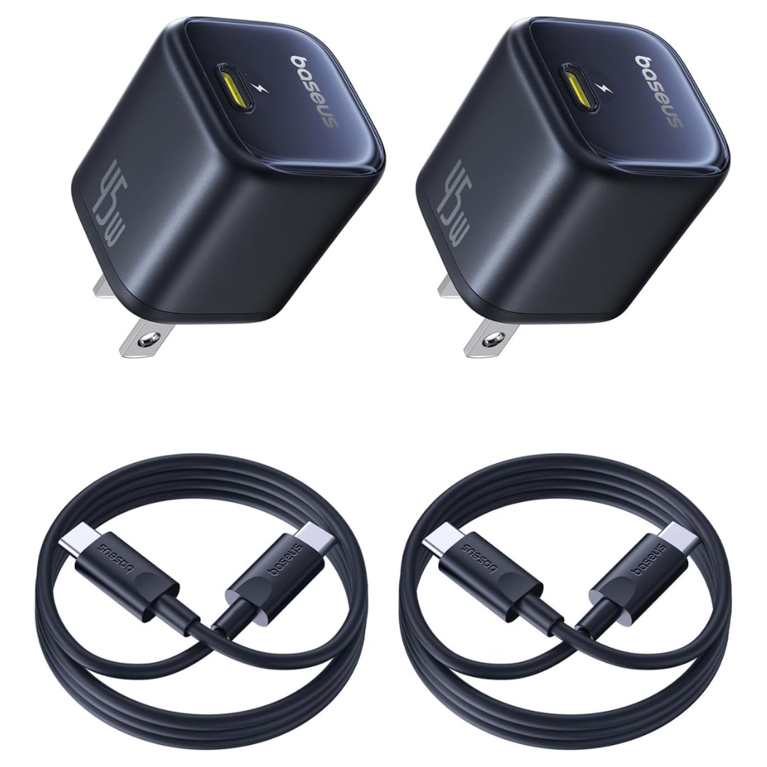 2-Pack 45W Baseus USB-C GaN6 Fast Wall Charger W/ USB-C Cables