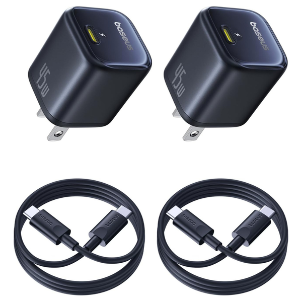 2-Pack 45W Baseus USB-C GaN6 Fast Wall Charger W/ USB-C Cables