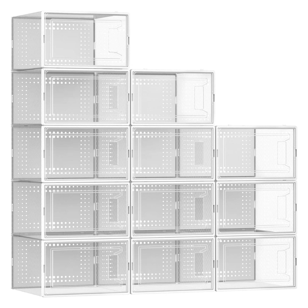 12-Pack Large Clear Plastic Shoe Organizer Boxes With Lids