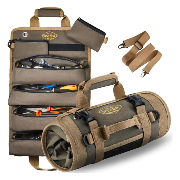 2-Pack Portable Heavy Duty Roll Up Tool Bag Organizer (Khaki)
