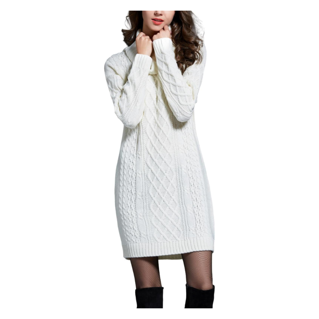Women's Cable Knit Turtleneck Knit Spring Mini Sweater Dress