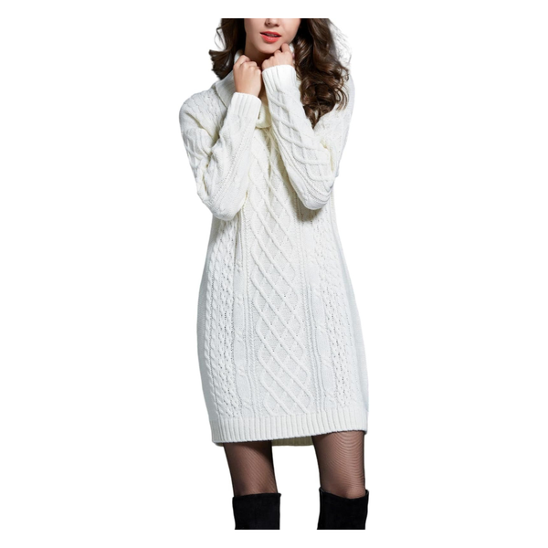 Women's Cable Knit Turtleneck Knit Spring Mini Sweater Dress