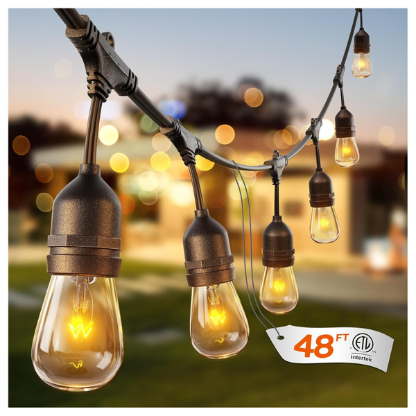 Addlon 48ft Weatherproof 15 Sockets 18 Edison Vintage Bulbs String Lights