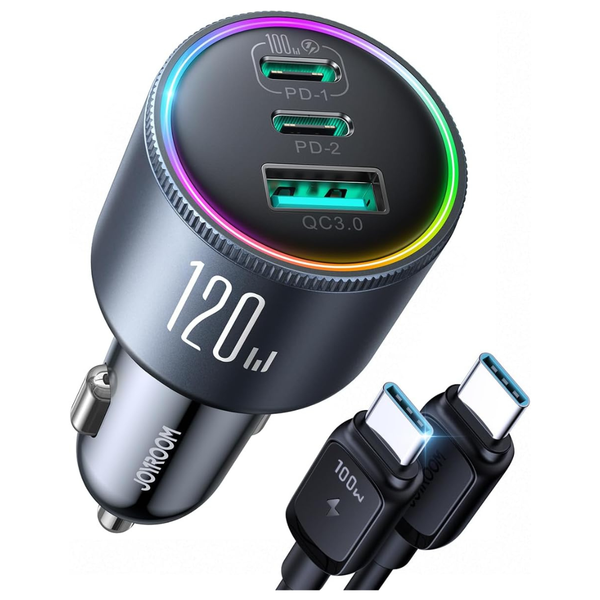 3-Port 120W USB Type-C Fast Charging Car Charger