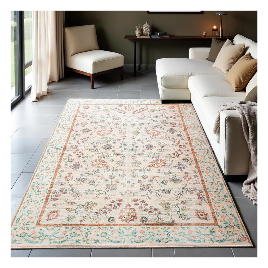 5' x 7' Washable Non Slip Low Pile Soft Floral Area Rugs
