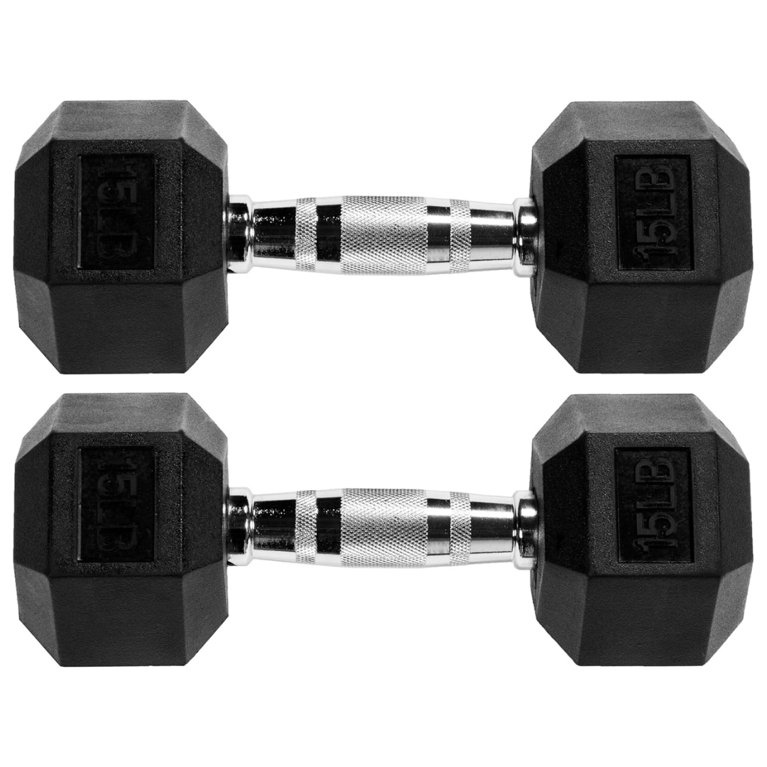 15-lbs Fitvids Premium Rubber Encased Hex Dumbbell