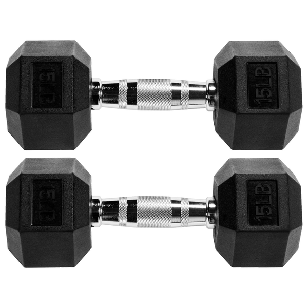 15-lbs Fitvids Premium Rubber Encased Hex Dumbbell
