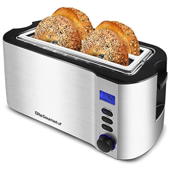 Elite Gourmet ECT4400B Long Slot 4 Slice Toaster (Stainless Steel)
