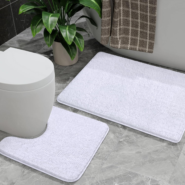 2-Piece U-Shaped Non Slip Bathroom Rug & Toilet Mat