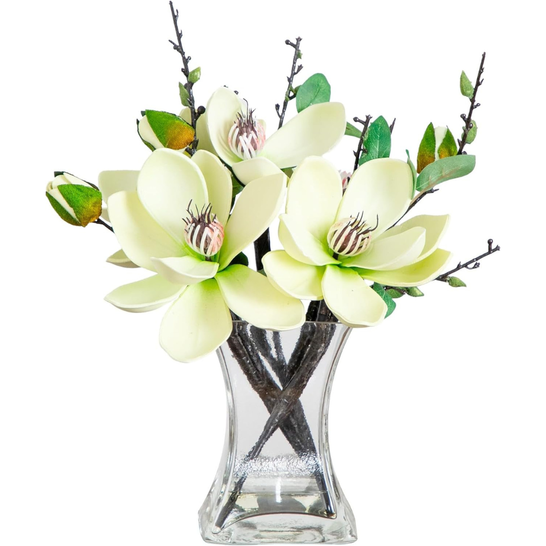 Nearly Natural Magnolia Arrangement with Vase