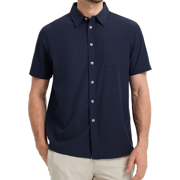 Men's Short Sleeve Solid Button Down Dress Shirts
