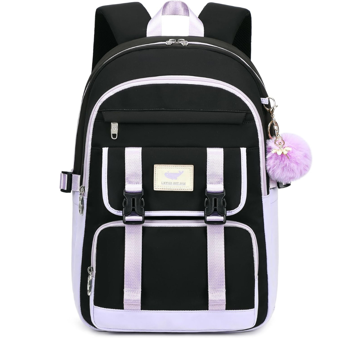 15.6" Laptop Backpack for Teen Girls (Black Purple)