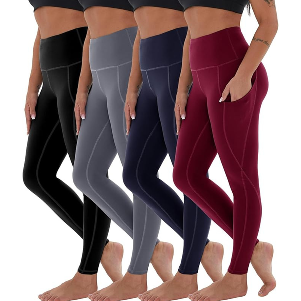 4-Pack Women's High Waist Yoga Pants with Pockets (various colors/sizes)