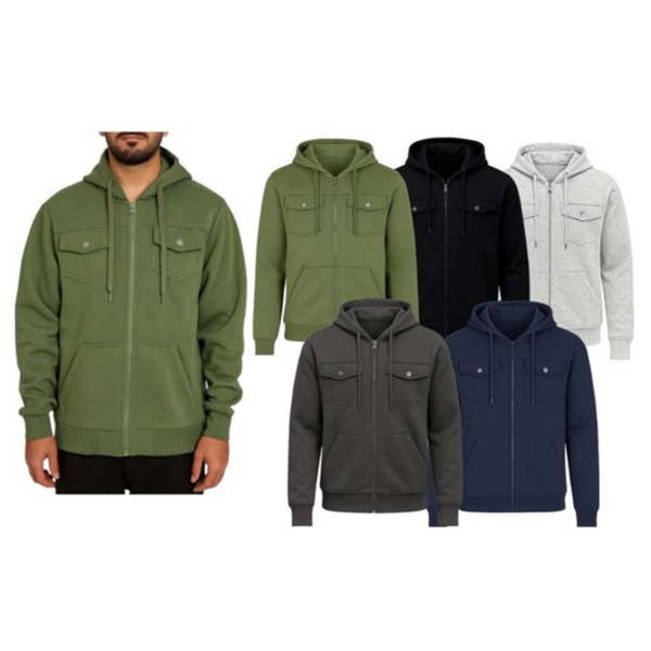 2-Pack Men's Fleece Full Zip Hoodies With Chest Pockets