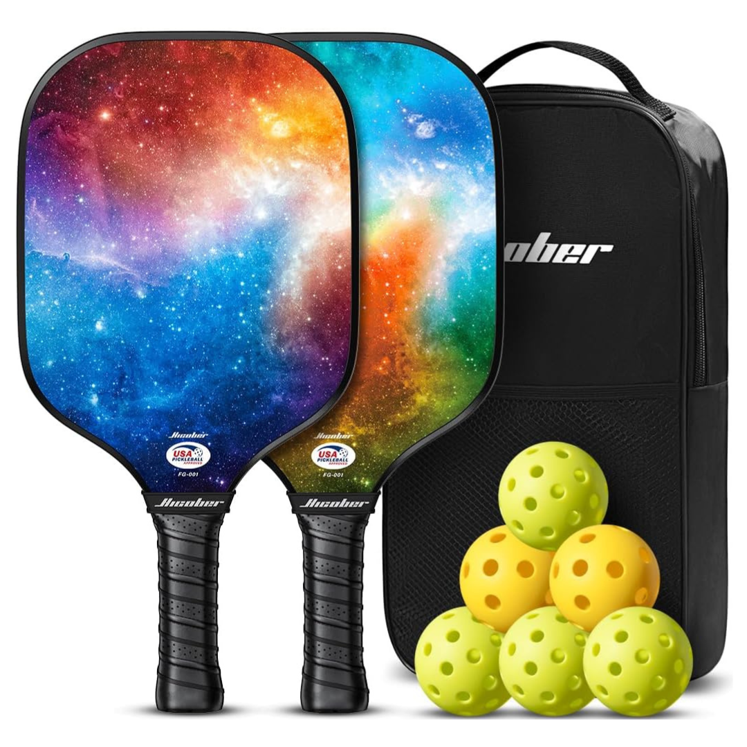 Set of 2 Hicober for Pickleball Paddles with 6 Balls, 2 Sweatbands and Bag