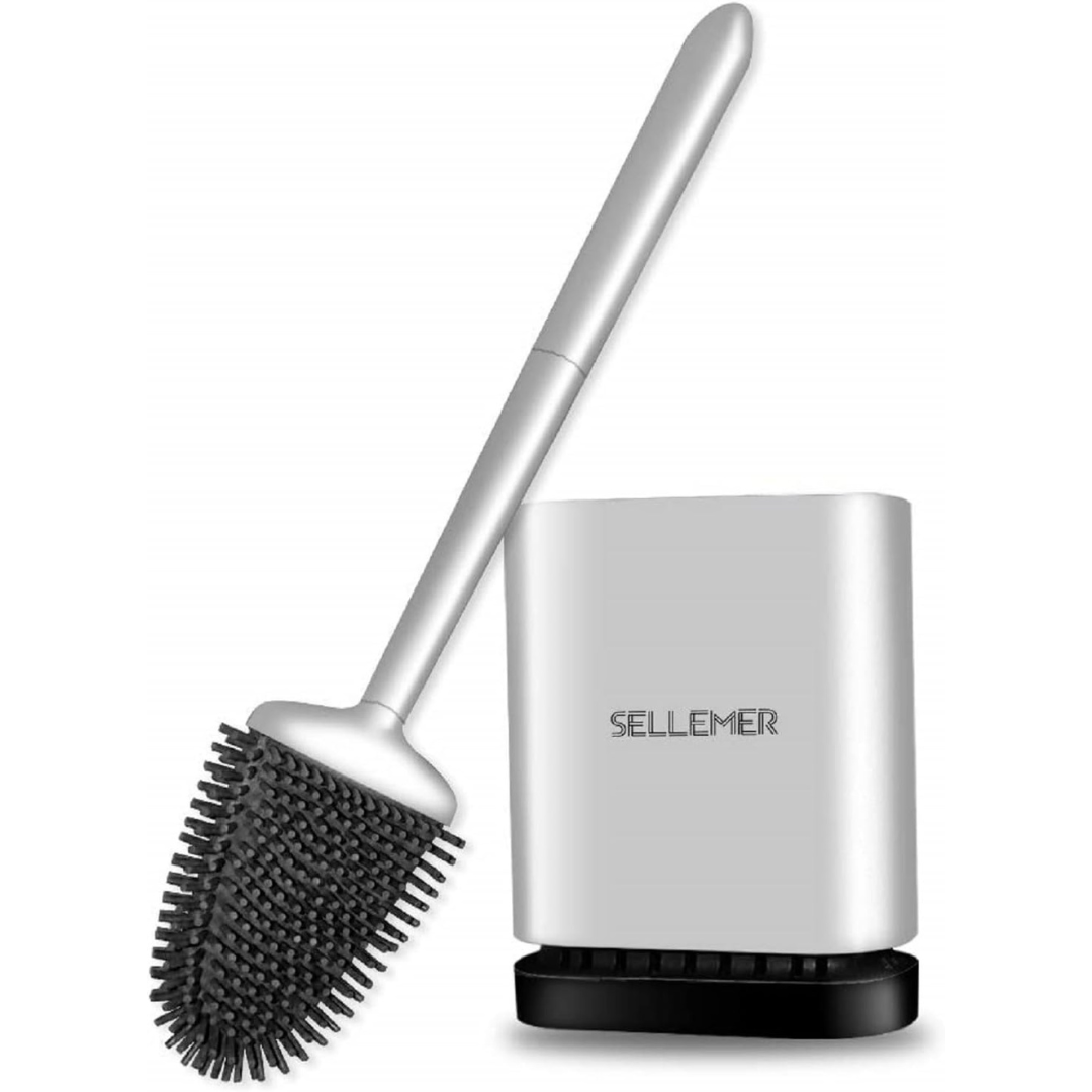 Toilet Brush & Holder Set with Silicone Bristles