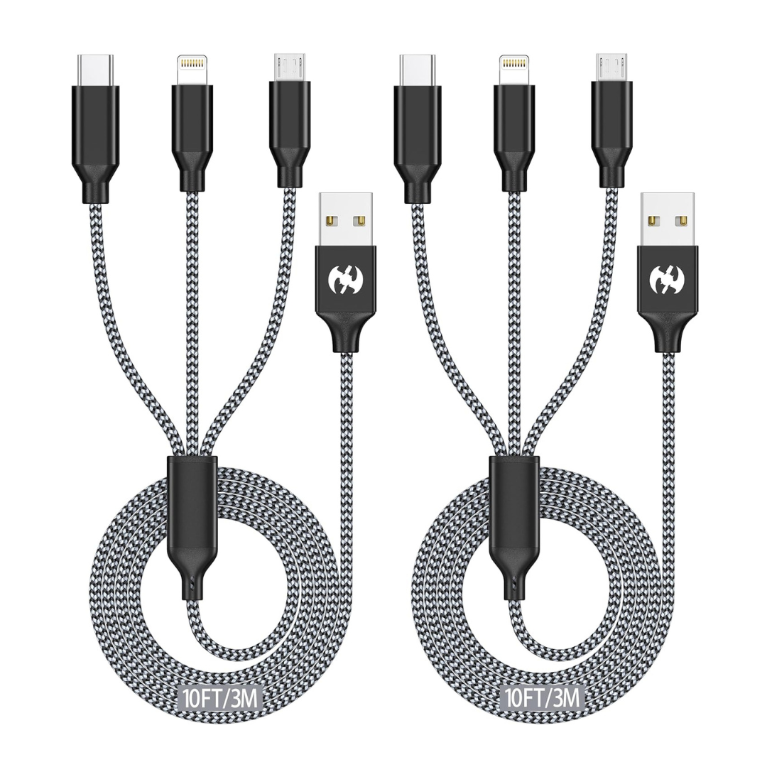 3-Pack 4ft 3-in-1 USB-C/Micro/Lightning Multi Charging Cable (Various)