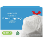 Amazon Basics 13 Gallon Flextra Strength Tall Kitchen Drawstring Trash Bags, Clean Fresh Scent (120 Count)