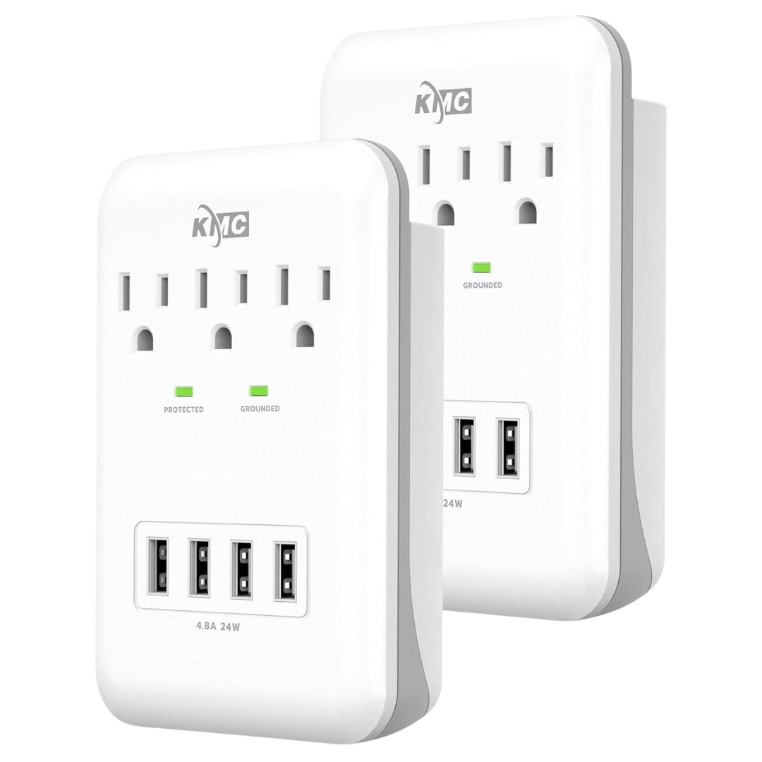 2-Pack Wall Mount Surge Protector With 4-USB Charging Port