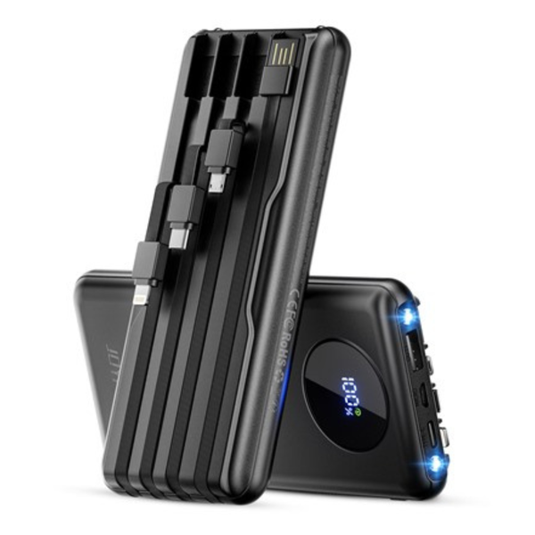 10000mAh 22.5W Portable Power Bank W/ Built-in Cables