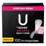 100-Ct U by Kotex Balance Daily Regular Length Liners (Light Absorbency)