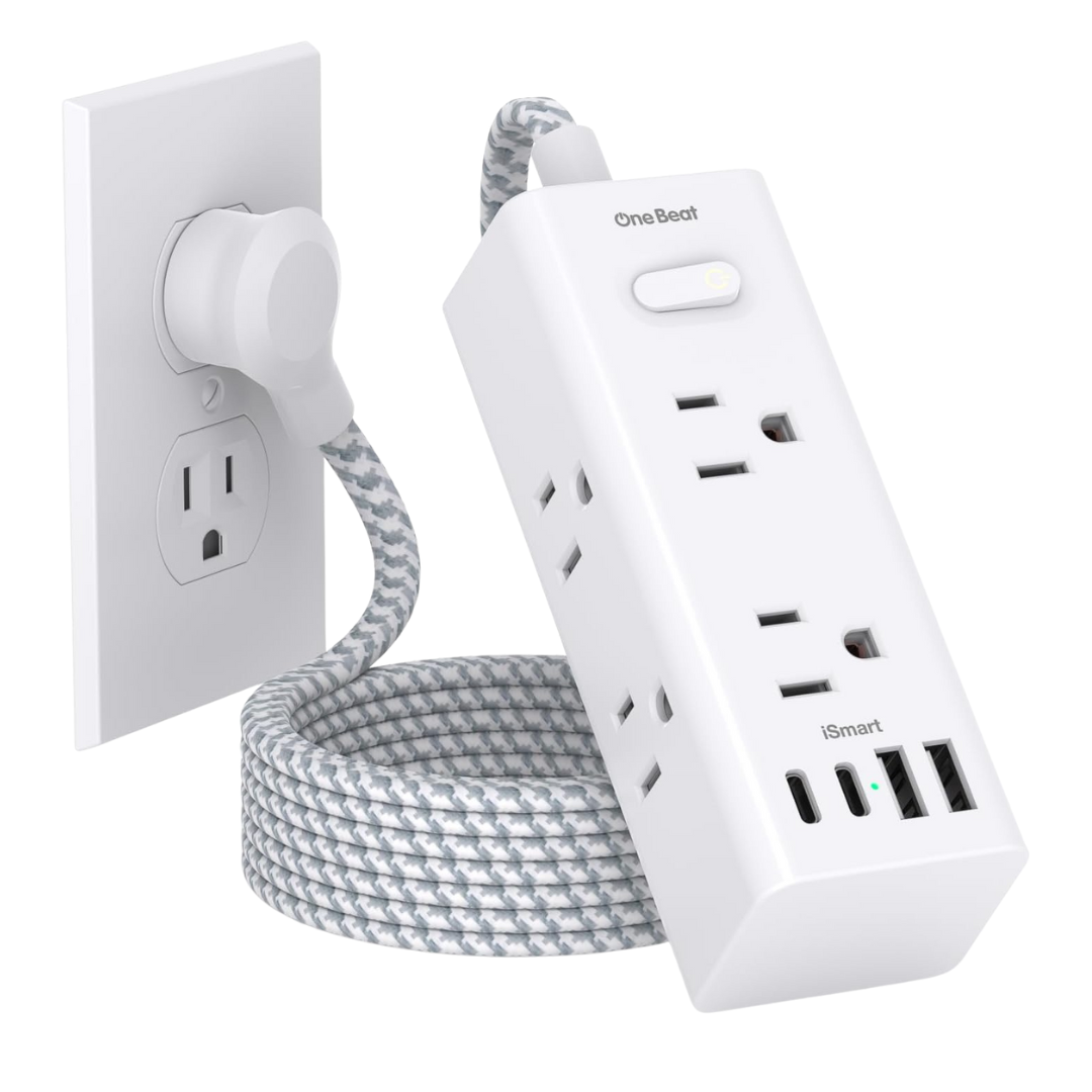 One Beat 5Ft Travel Power Strip With 6 AC Outlets & 3-USB Ports