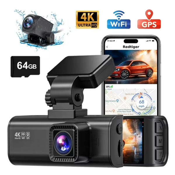 Redtiger F7NP 4K Front & 1080P Rear Dash Cam With Wi-Fi GPS & 3.16" Screen