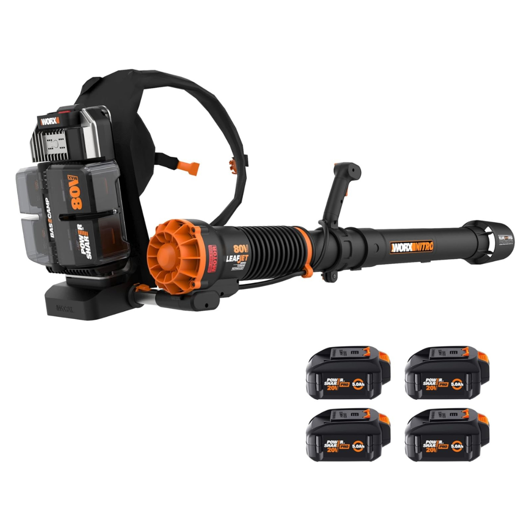 Worx 80V Brushless Backpack Blower With (4) 5Ah Batteries & Charger