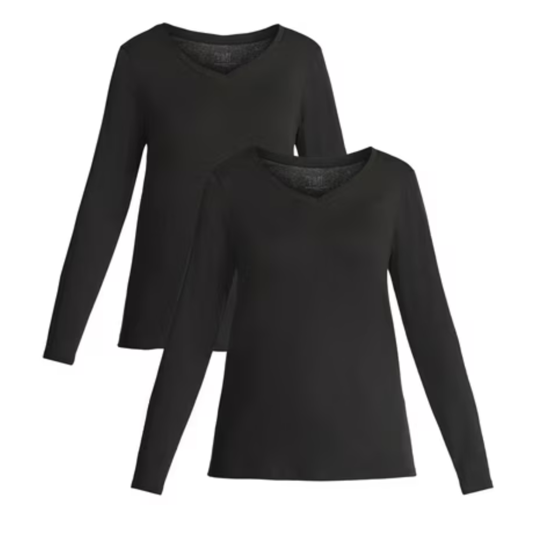 2-Pack Time And Tru Women's Long Sleeves Cotton V-Neck Tee