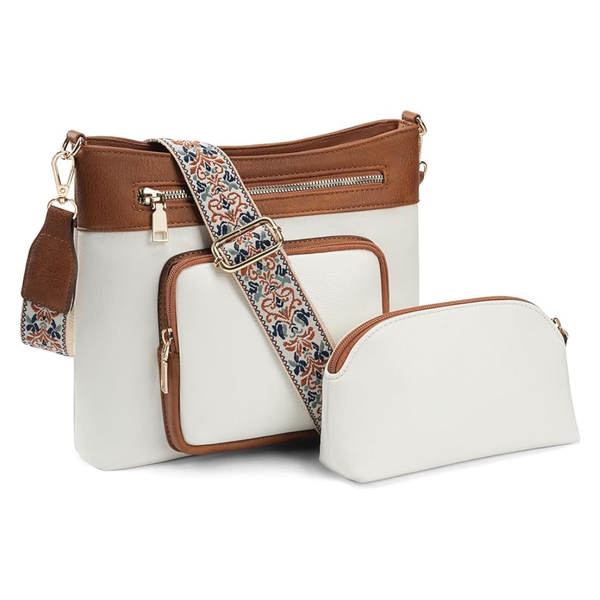 Women's Vegan Leather Cross Body Messenger Bag W/Pouch (3 Colors)