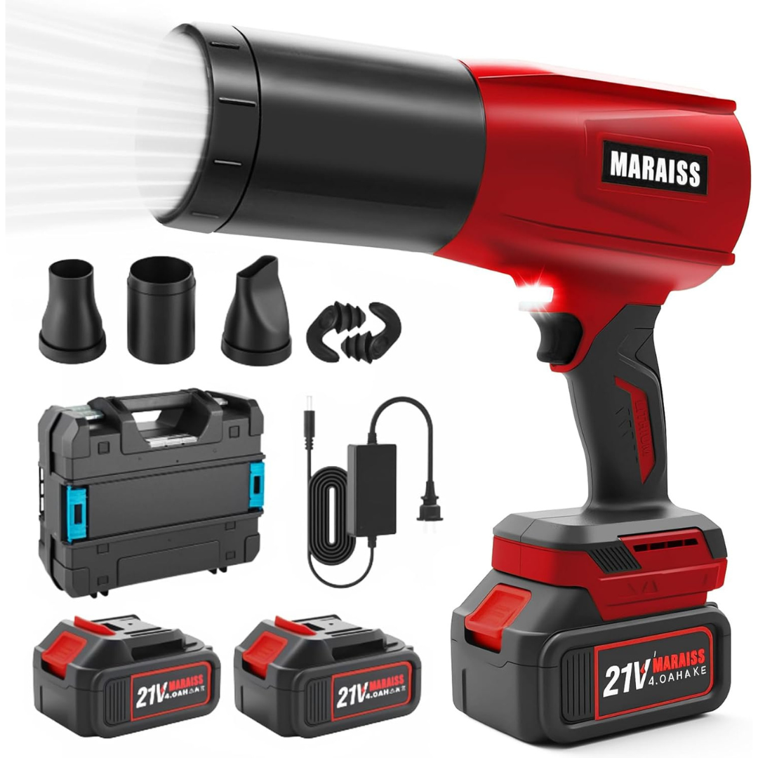 Cordless Leaf Blower with 2 x 4.0A 20000mAh Batteries (Red)