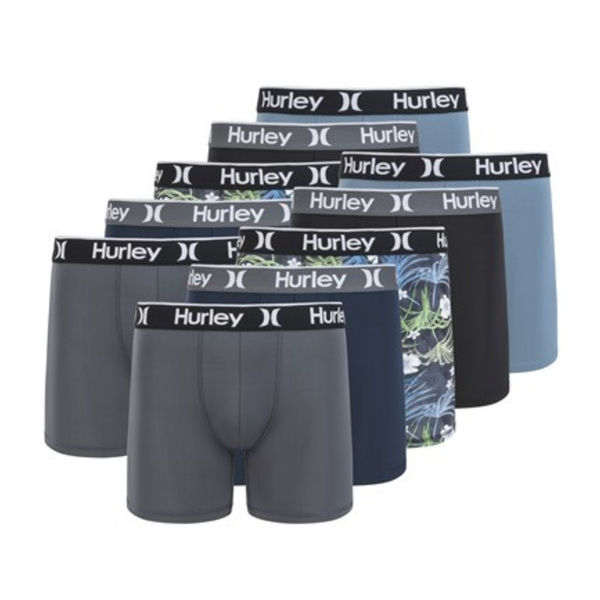 10-Pack Hurley Men's Printed Or Solid Boxer Briefs (Various)